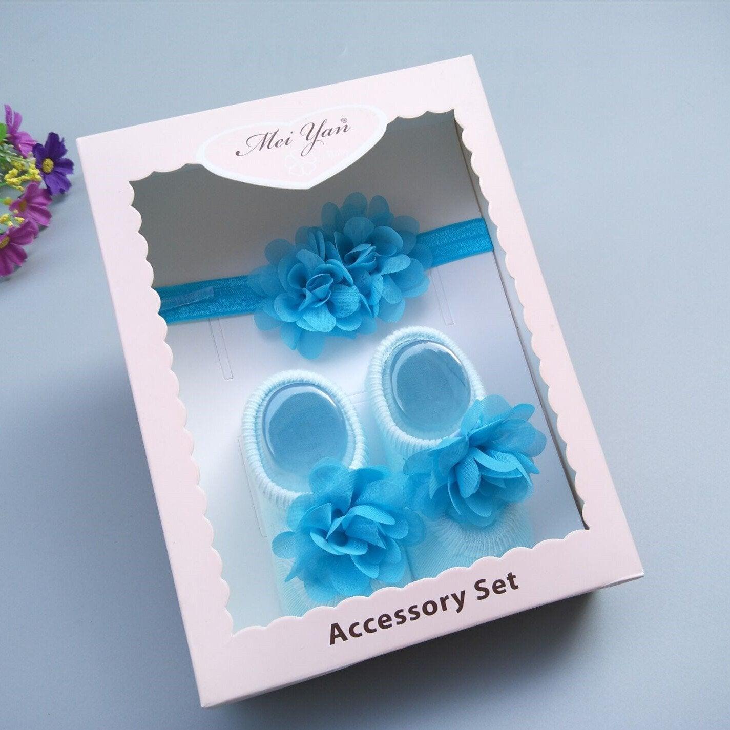 Baby Newborn Solid Color Lace Baby Bowknot Socks & Princess Cute Baby Socks Hair Band Set FOr Girls Baby In Modern Design