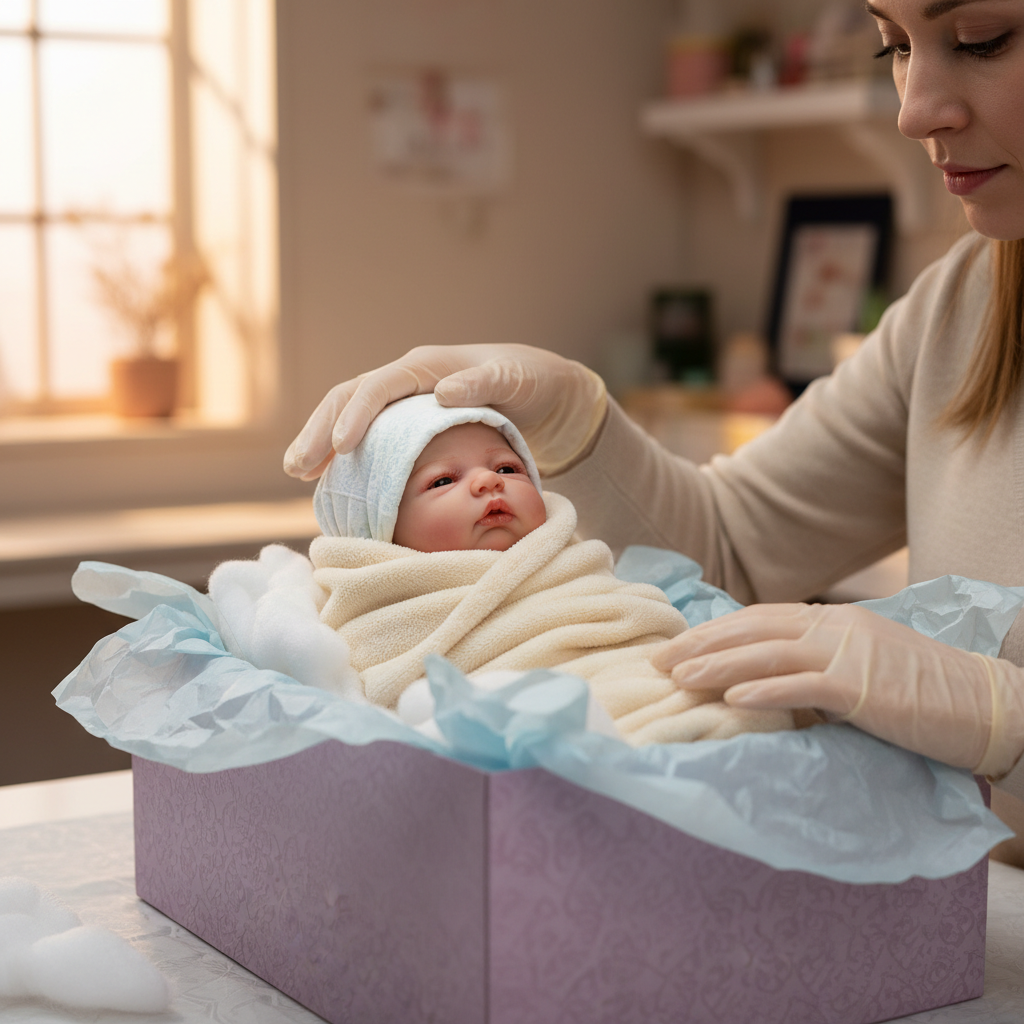 Packing reborn doll with diaper head protection
